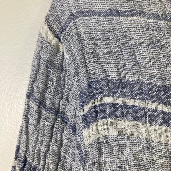 Womens Stella Moda Linen Cropped Tunic 3/4 Sleeve Blue White Striped S - Picture 6 of 9